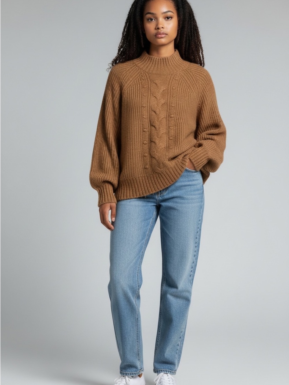 Ava & Viv Camel Brown Cable Knit Turtleneck Sweater